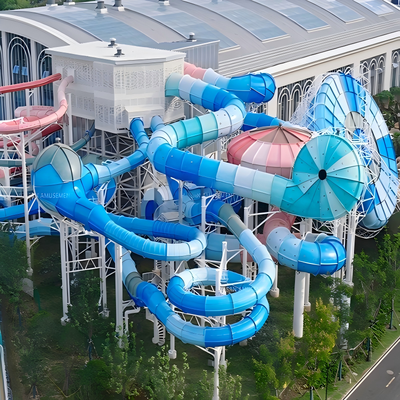 Guter Preis Sieben miteinander verbundene Wasserparks Wasserrutsche Korrosionsbeständig 15-19m Online
