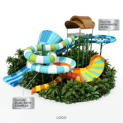 Good price Jurassic Dino Themed U-Shaped Water Slide 15M Backyard Luxury Pool online