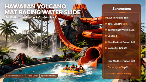 Good price Hawaiian Volcano Themed Mat Racing Water Slide 7M Theme Park online