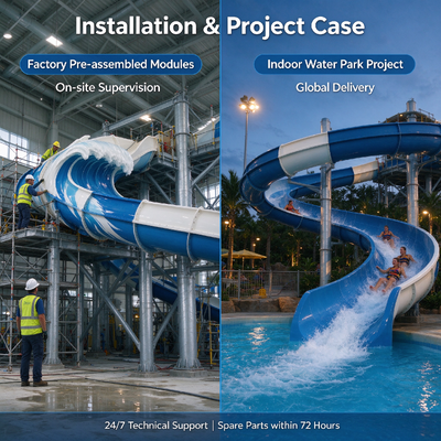 Ocean Wave Themed Boomerango Water Slide 22M Indoor Water Park